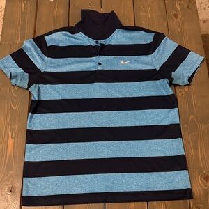 Nike Men's Black and Blue Striped Polo Shirt